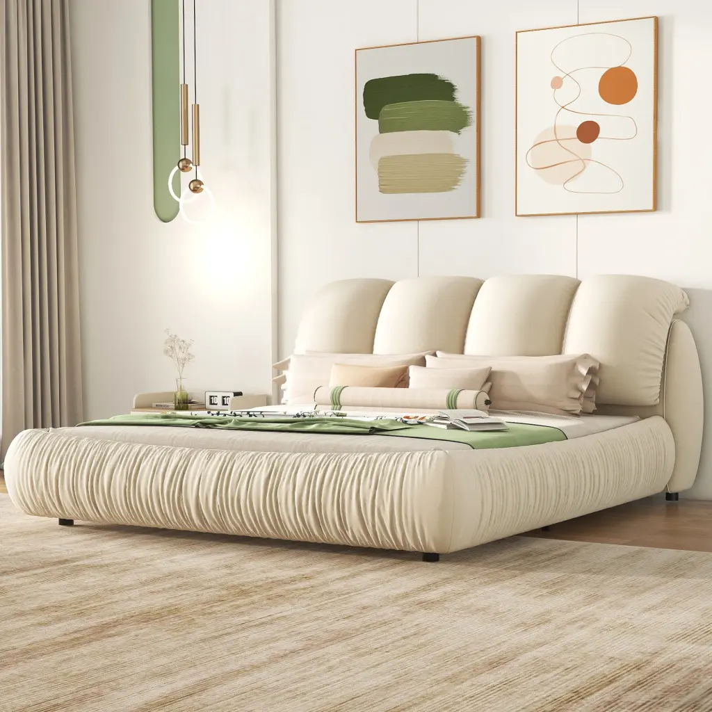 King Size Premium Upholstered Bed Thick Velvet Headboard bonwell