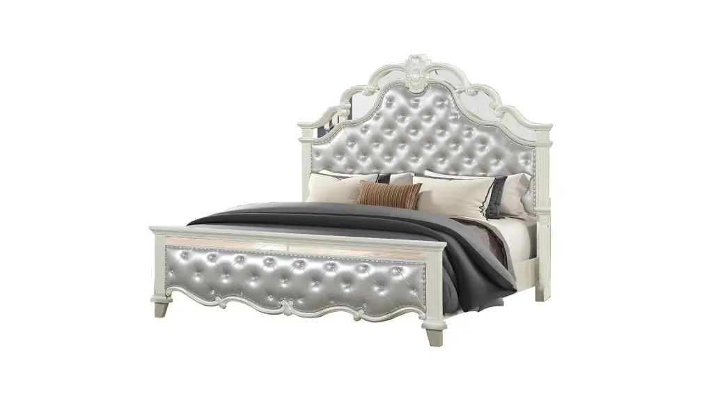 Milan Tufted Upholstery King Size Bed White Box Spring galaxy home furnishings