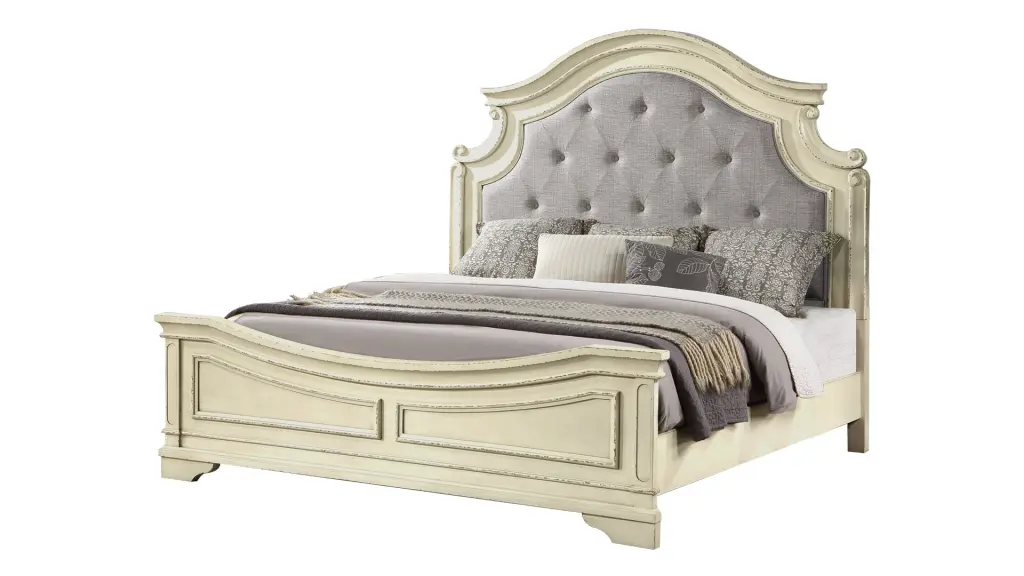 Noble Traditional Style King Bed Button Tufted Upholstery Headboard Elegant Bedroom Furniture galaxy home furnishings