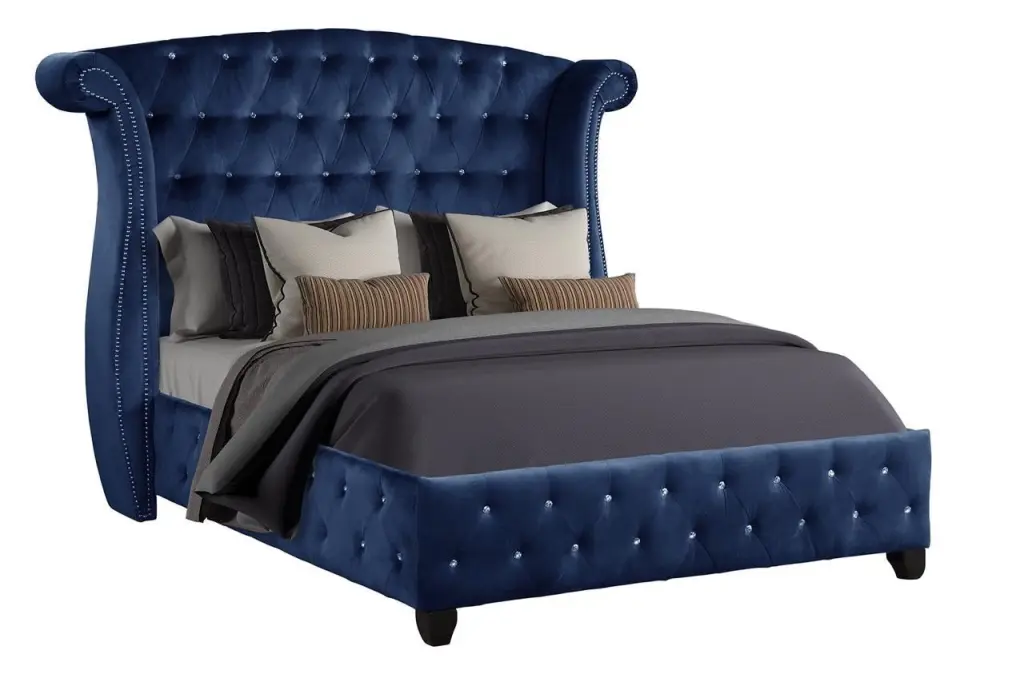 Sophia Modern Style Crystal Tufted Queen Velvet Fabric Upholstery Bed galaxy home furnishings