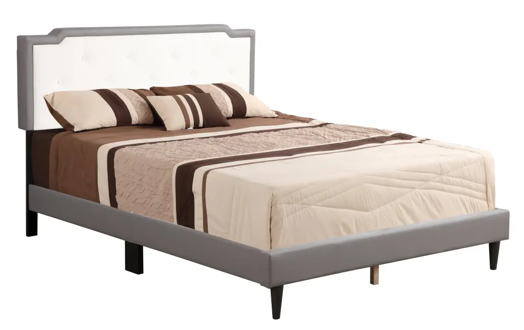 Deb G1121 Queen Bed All One Box Light Grey Faux Leather Upholstery glory furniture