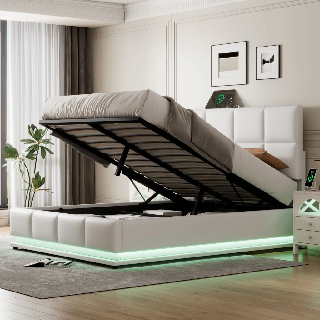 Full Size Tufted Upholstered Platform Bed Hydraulic Storage System homey life