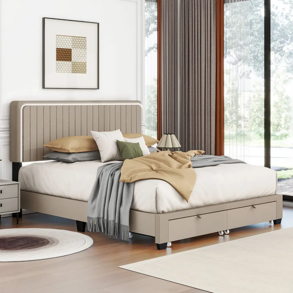Queen Size Upholstered Bed Adjustable Height Mattress 10 To 14 Inches serene home