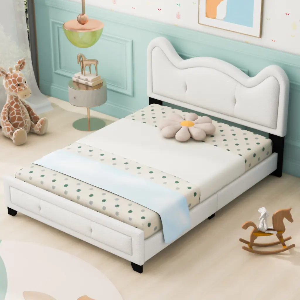 Full Size Upholstered Platform Bed Carton Ears Influenced Headboard wm dreamland
