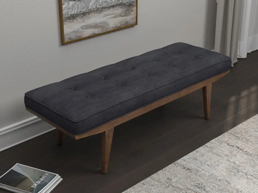 Grey and Oak Tufted Bench Grey Brown Primary Living Space Polyester Upholstery furniture max