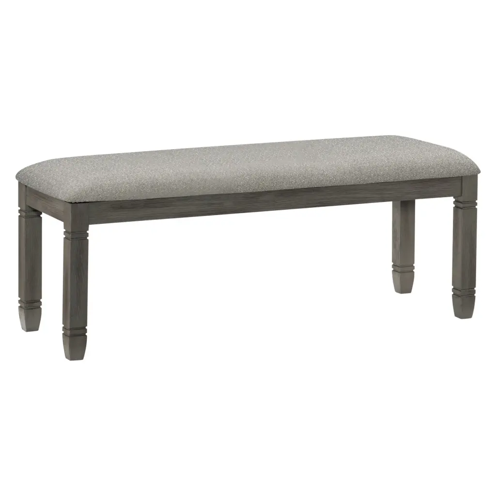 Rome 48 Inch Bench Gray Textured Fabric Padded Seat Antique Gray Wood royal hampton