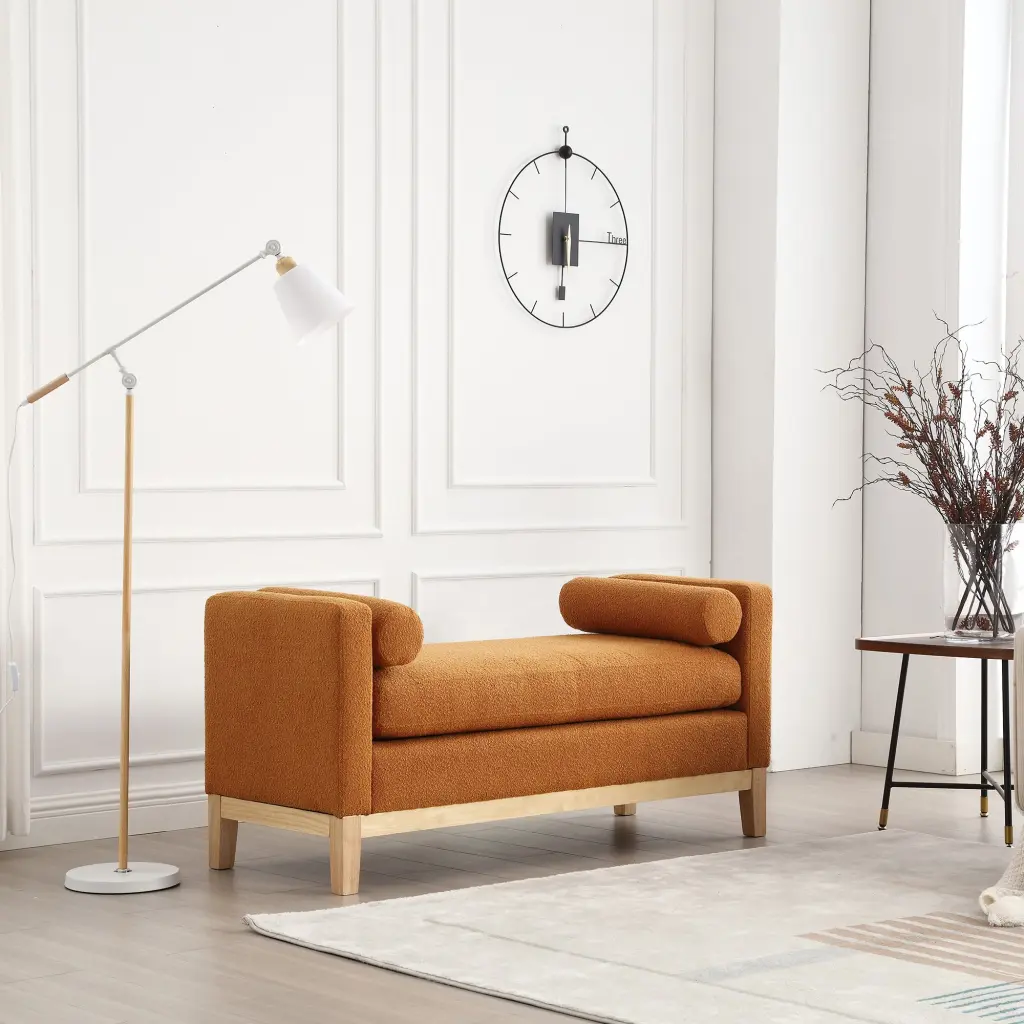 53.5 Inch Elegant Upholstered Bench Ottoman Wood Legs Strengthened Pillows w1852