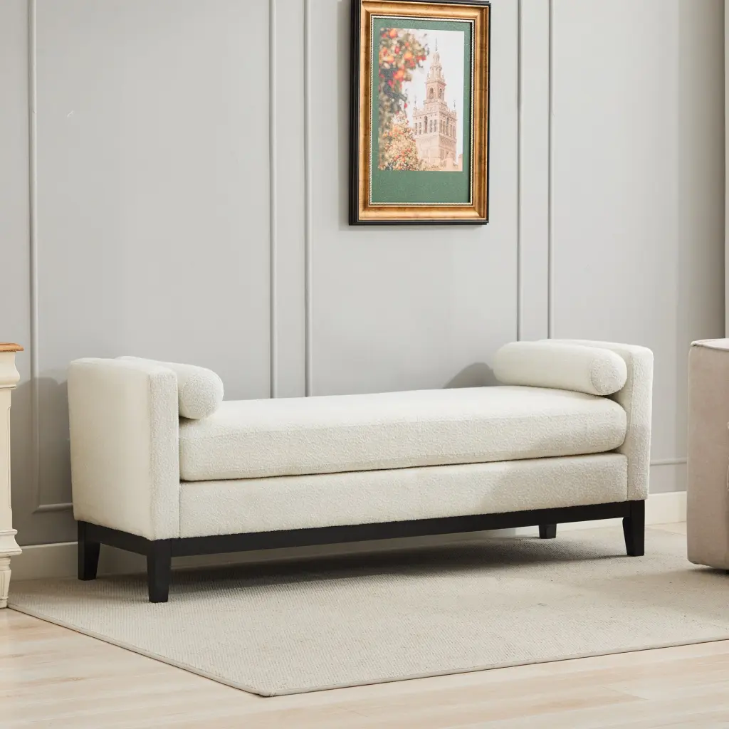 66.34 Inch Elegant Upholstered Bench Daybed Ottoman Wood Legs And 2 Backrests w1852