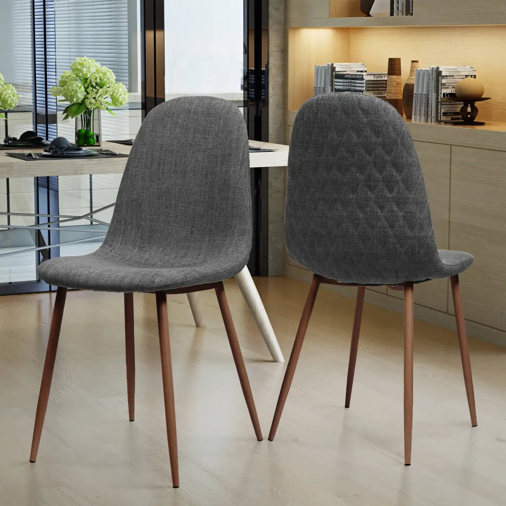 Mid Century Fabric Upholstered Dining Chair Dark Walnut Wood nh-bc furniturings