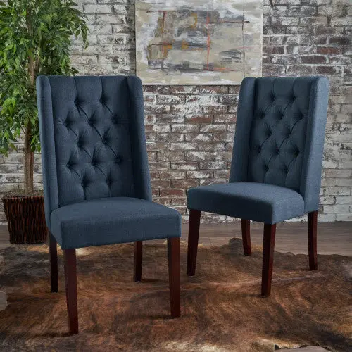 Dining Chair Navy Blue Wood Fabric Upholstered Seat Kitchen nh-purenest--canada-