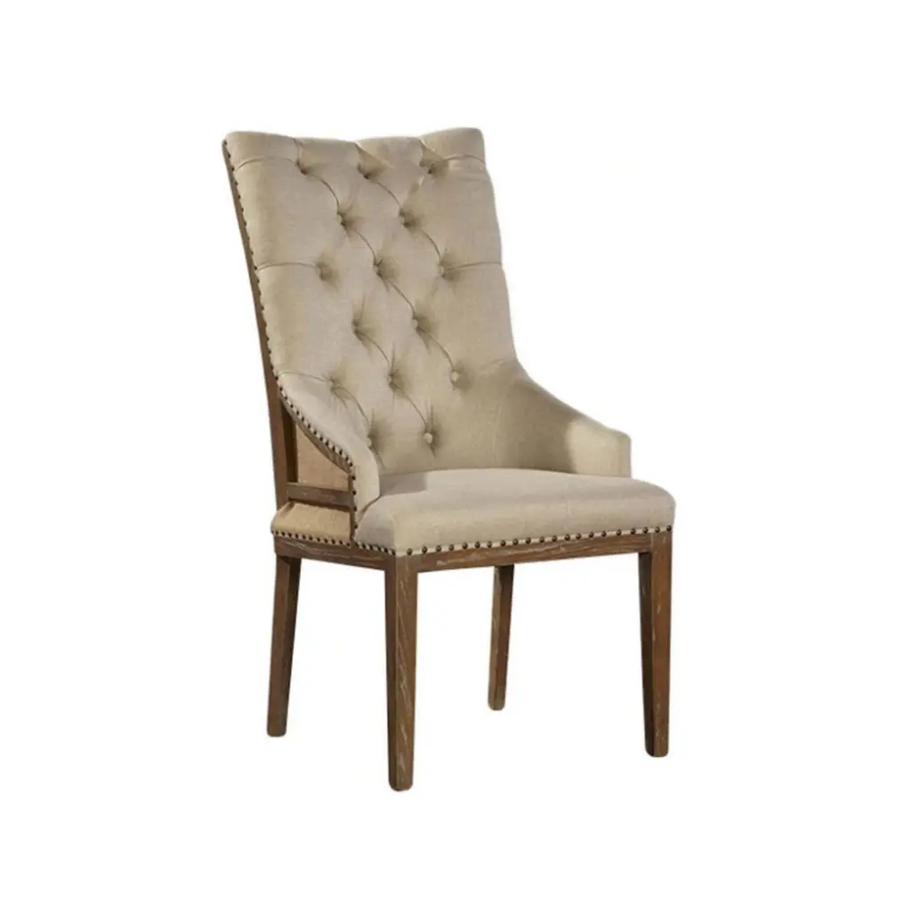 28 Inch Dining Chair Button Tufted Backrest Beige Linen Upholstered Side Chair royal hampton