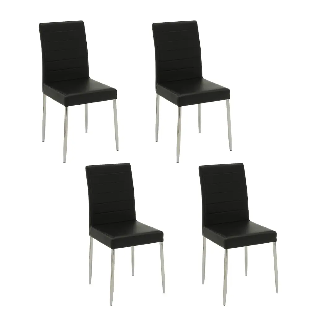 Set 4 Upholstered Dining Chairs Black and Chrome Solid Black Dining Room Chairs simple relax