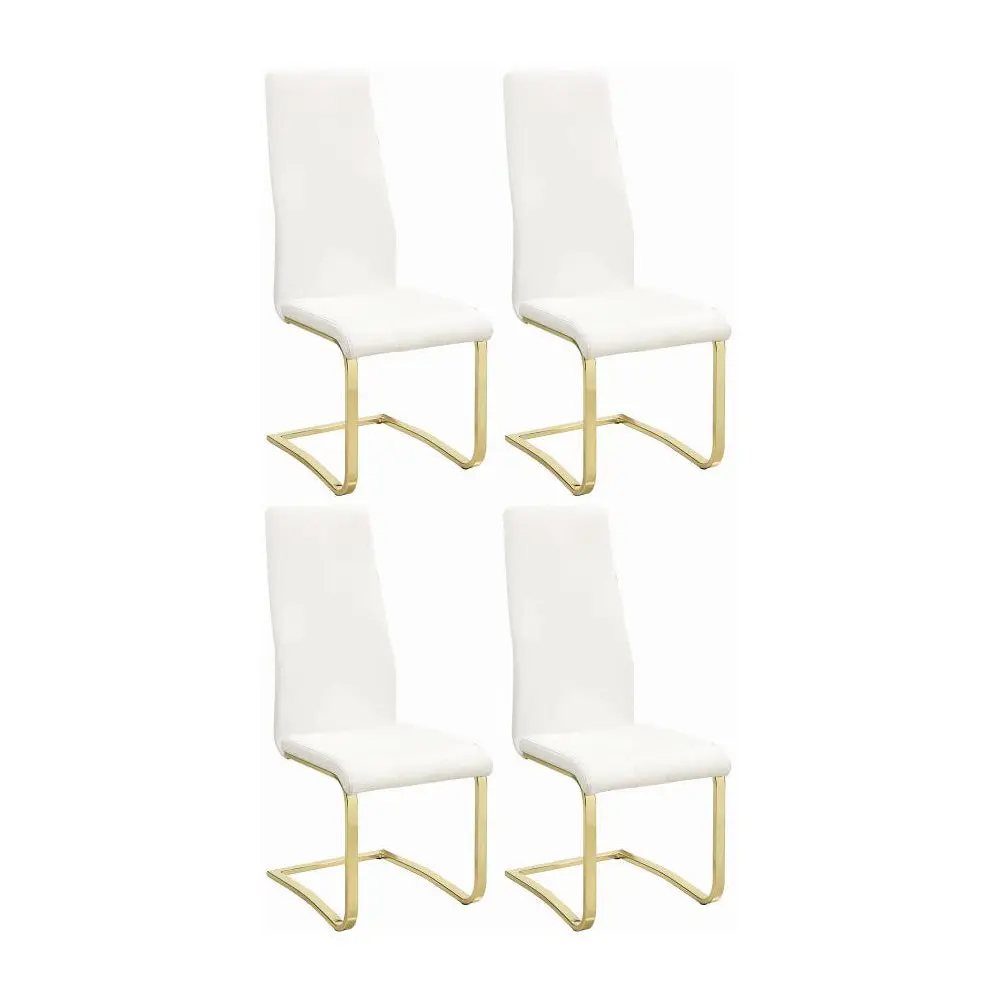 Set 4 White and Gold Upholstered Dining Chairs Solid Rectangular Design simple relax