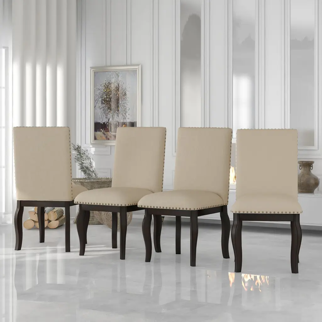 Set 4 Wood Upholstered Fabric Dining Room Chairs trexm