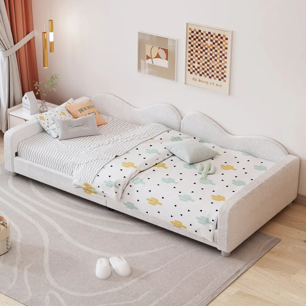 Twin Size Upholstered Daybed Sherpa Fabric Sofabed Cloud Influenced Design homey life