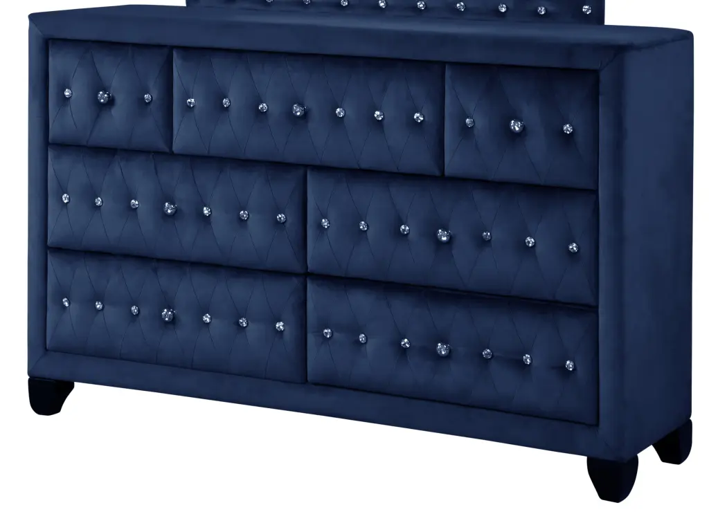 Sophia Modern Style Crystal Tufted Upholstery 7 Drawer Dresser Finished galaxy home furnishings