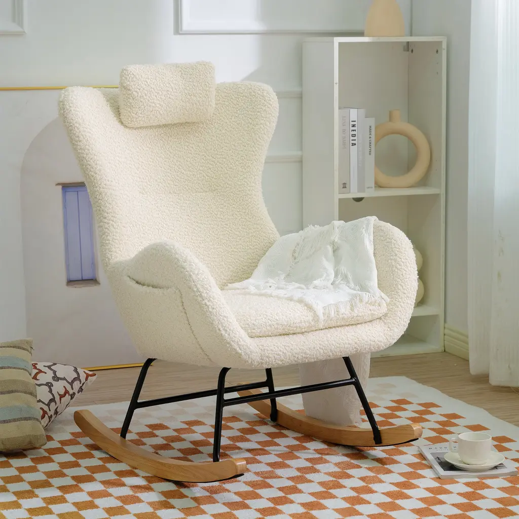 Teddy Upholstered Rocking Chair Nursery Glider High Back rnb