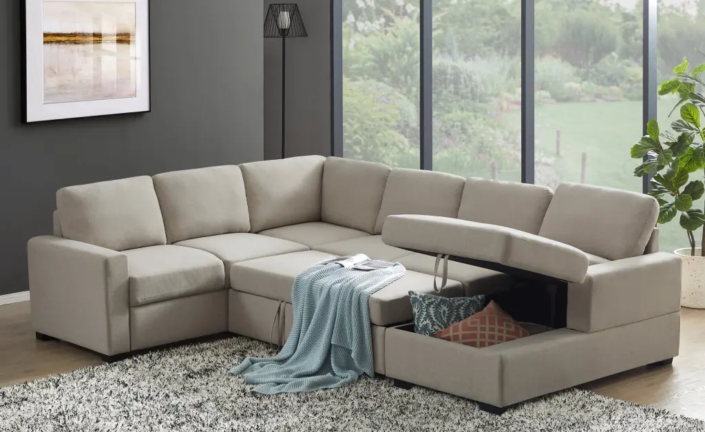 Ketterman 4 Piece Upholstered Sectional Sofa Beige Foam Linen Fabric Living Room Set cynthia-s furniture