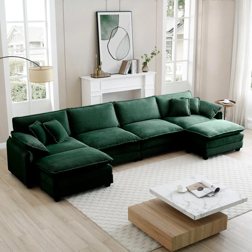 Oversize U Influence Corduroy Sofa Modern Upholstered 4 Seater 2 Pillows ui furniture