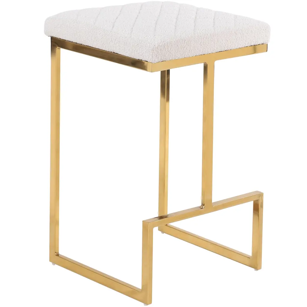 Joel Mid Century Modern Premium Upholstered Stool Beige Fabric Seat ashcroft furniture