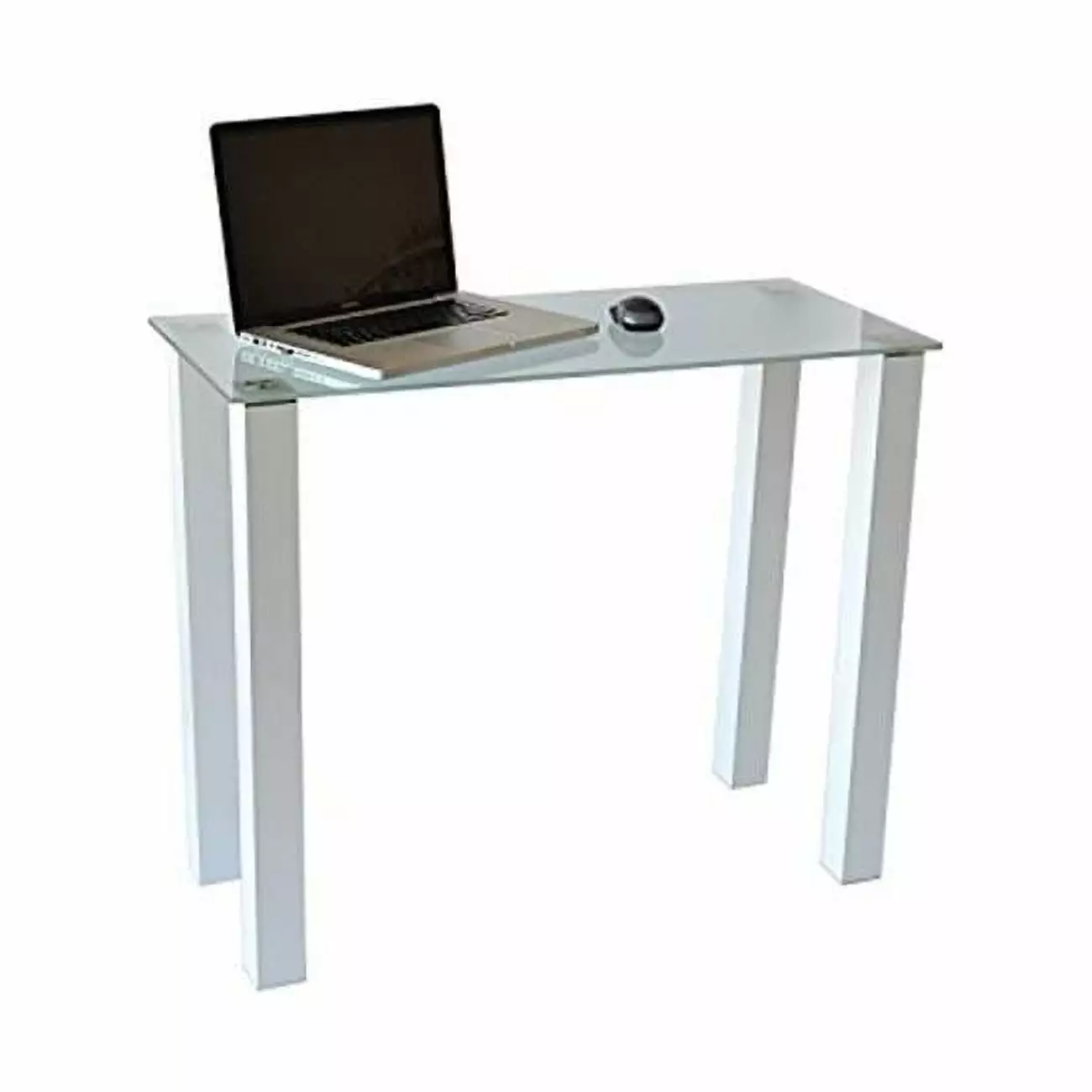 RTA Home Office CT-015W Gloss White Utility Desk Frosted Tempered Glass Magic Plastics