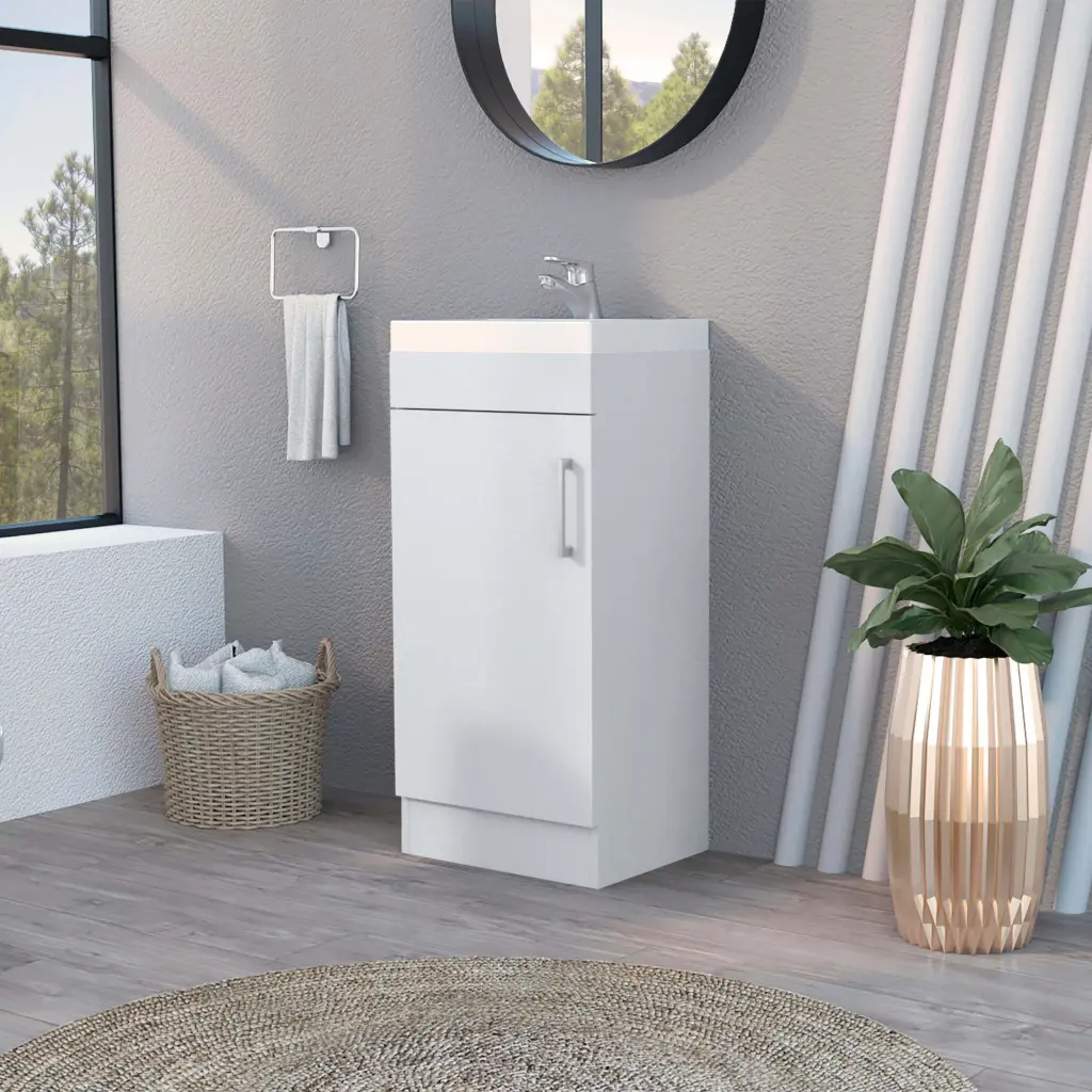 White 1 Door Vanity Sink Bathroom Melamine Cabinet furniture max