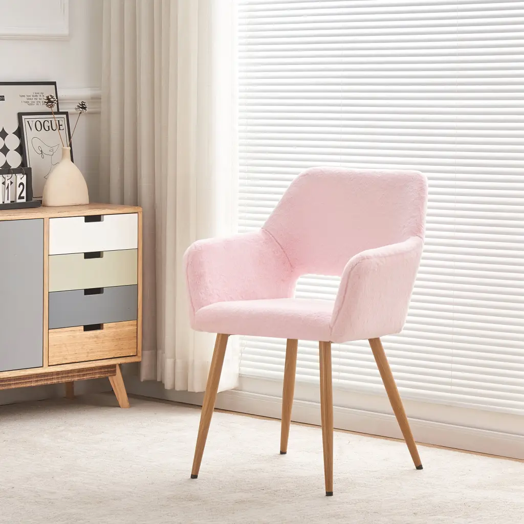 Pink Faux Fur Vanity Chair Cute Modern Makeup Seat Girls Women d-n furniture