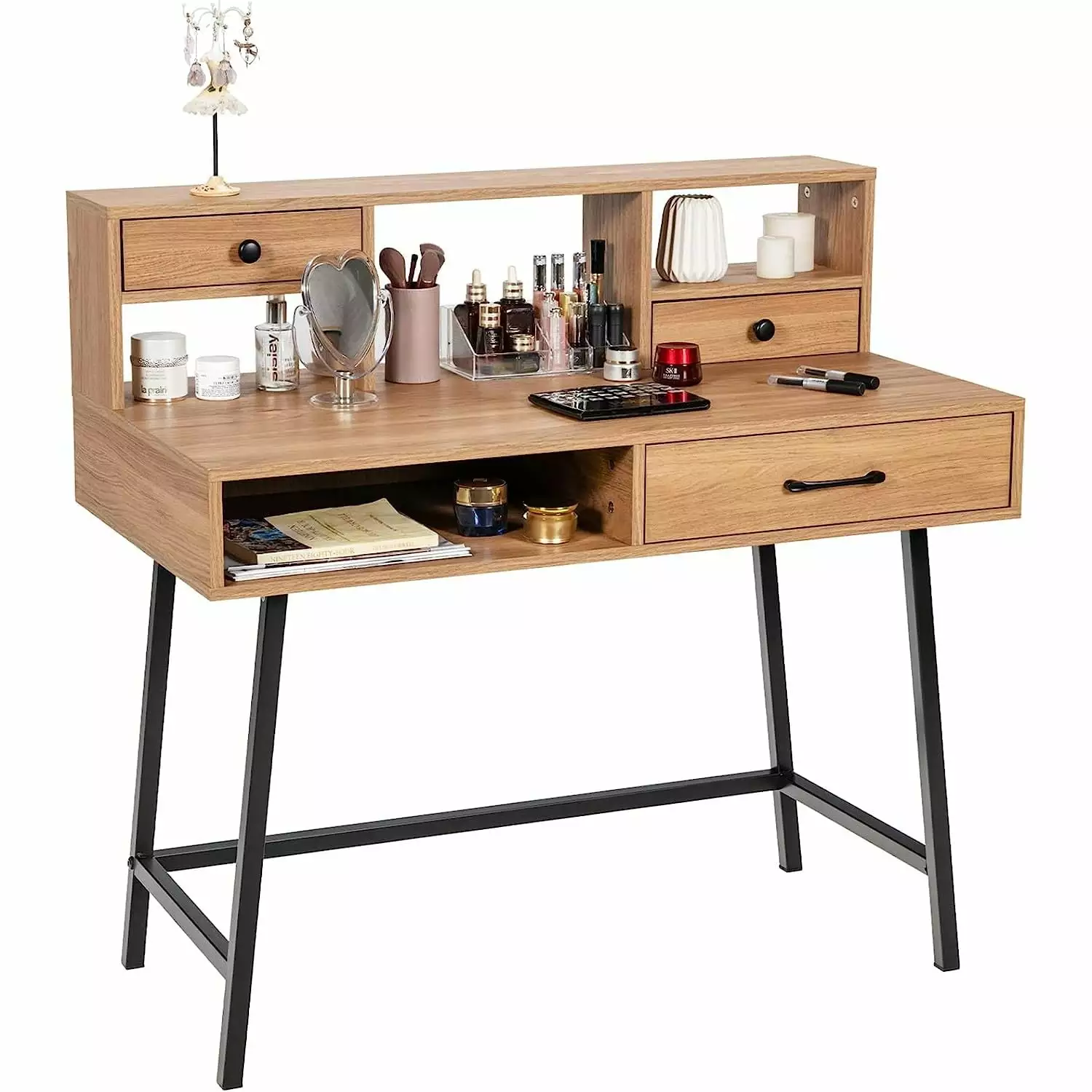 HElectQRIN 42 Inch Vanity Table Large Drawer 2 Small Drawers and Desktop Shelf