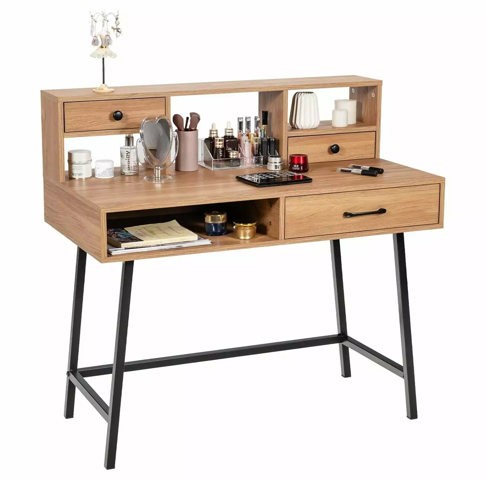 Lwory 42 Inch Vanity Table Large Drawer and Top Hutch Modern Writing Desk