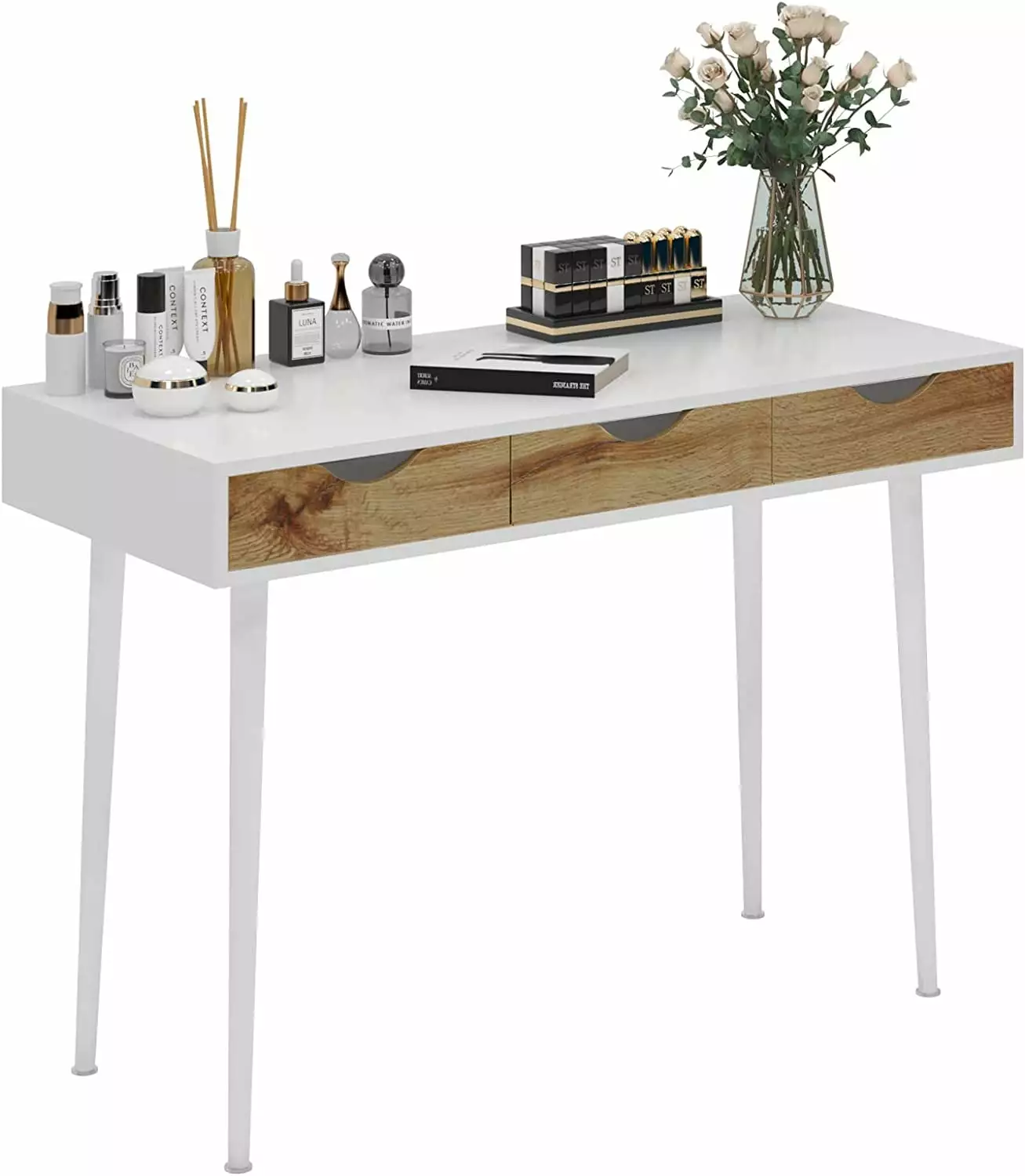 SogesPower 43in Vanity/Office Desk 3-Drawers Modern Workstation White