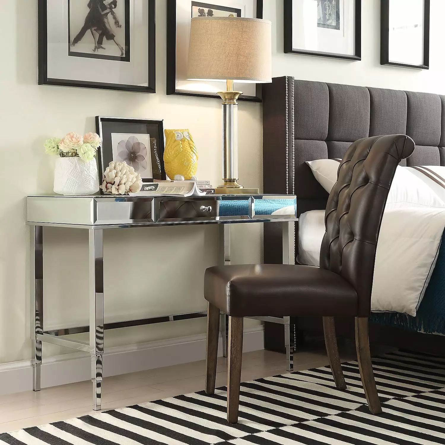 Chelsea Lane Mirror Desk Drawer Chrome Modern Office Desk Weston Home