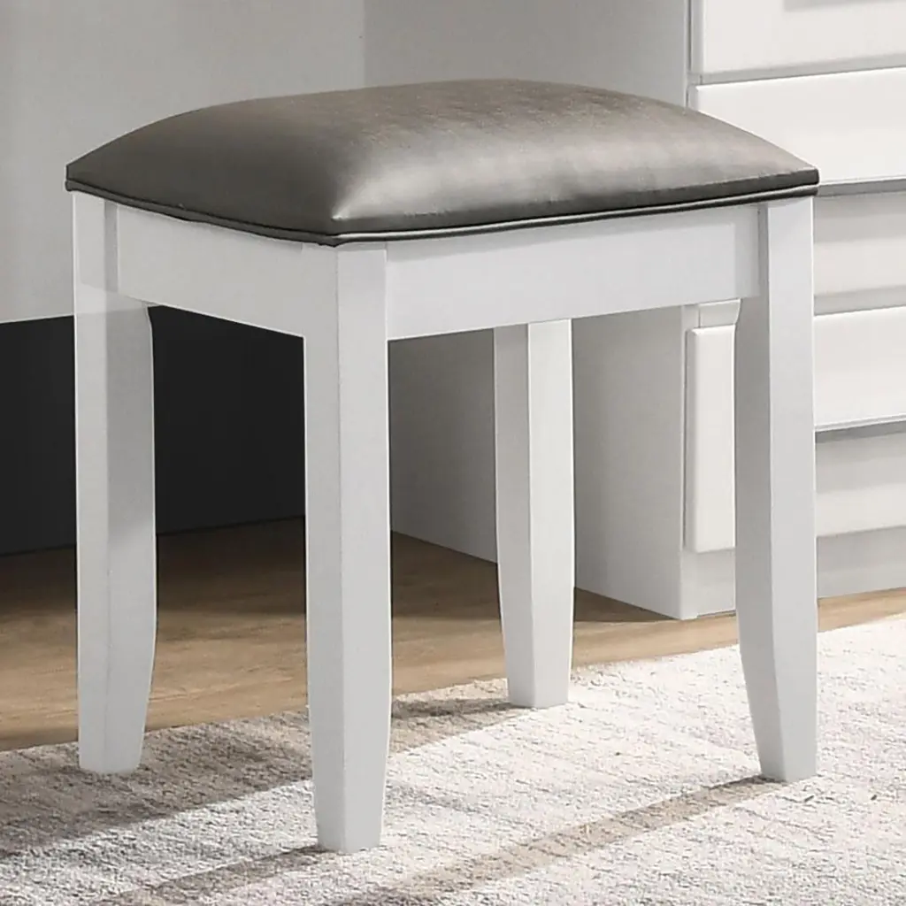 Glossy White Vanity Stool Padded Seat furniture max