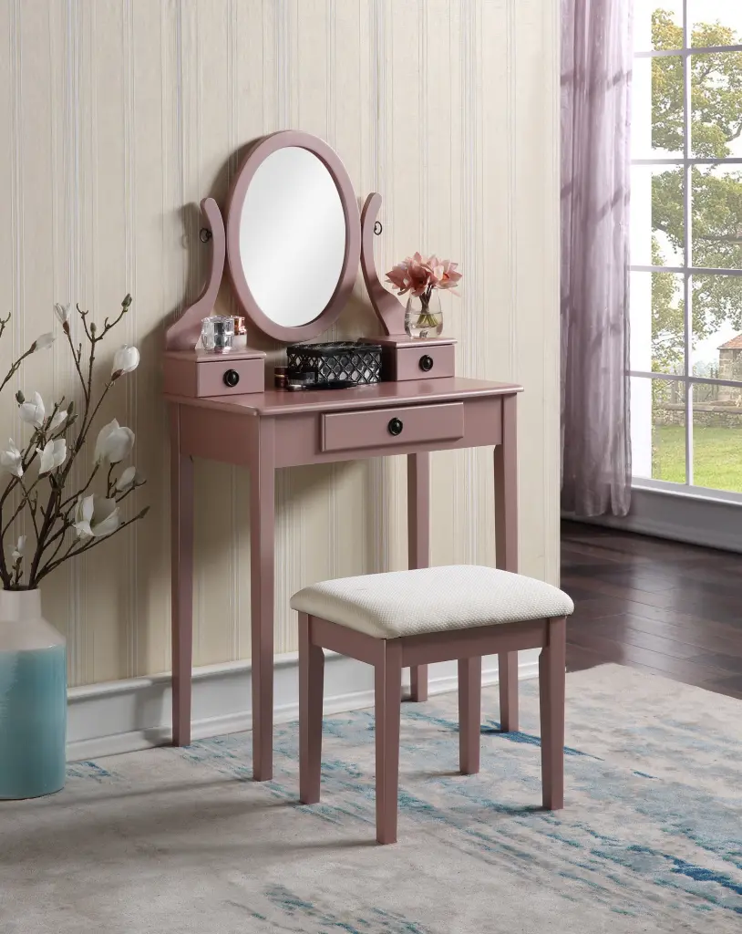 Moniys Wood Makeup Vanity Table and Stool Set Rose Gold hz