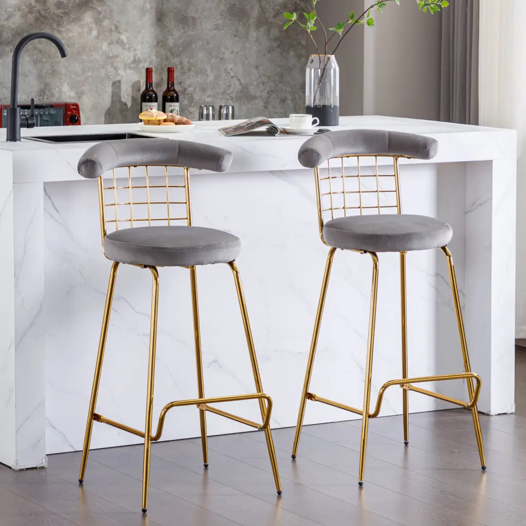 Bar Stool Set 2 Premium Velvet High Bar Stool Metal Legs and Swivel Base zen zone