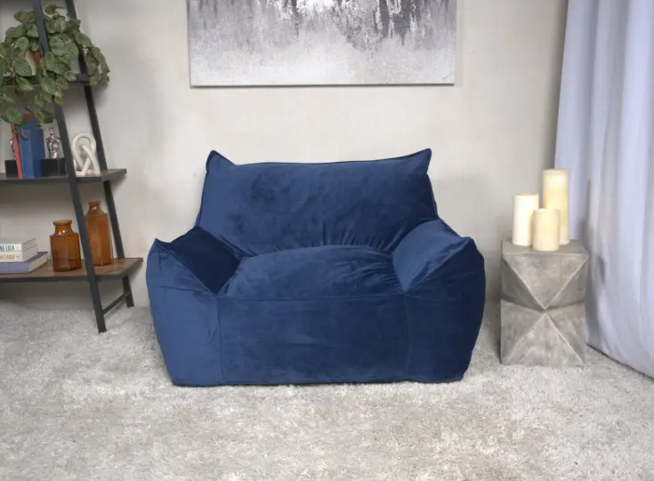 Allea Velveteen Bean Bag Chair Armrests Navy Blue Comfortable Lounge Seat bazar