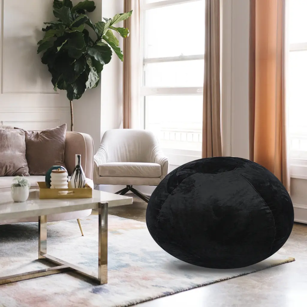 Minky Velvet Bean Bag Chair Black 4Ft Plush Floor Chair Kids bazar