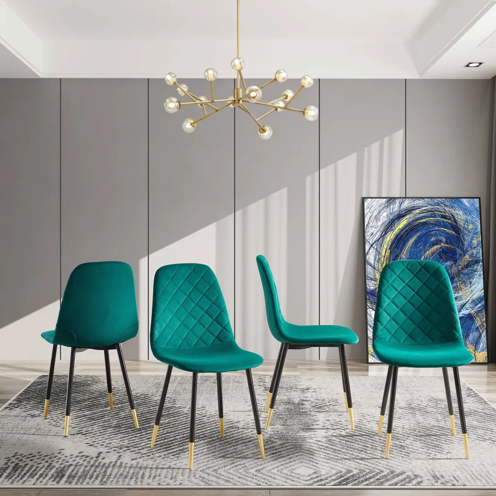 Dark Green Velvet Tufted Accent Chairs Golden Color Metal Legs Modern Living Room Seating bn smart home w1164