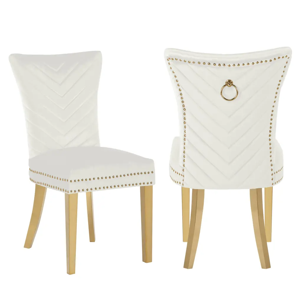 Eva 2 Piece Gold Legs Dining Chairs Velvet Fabric Beige galaxy home furnishings