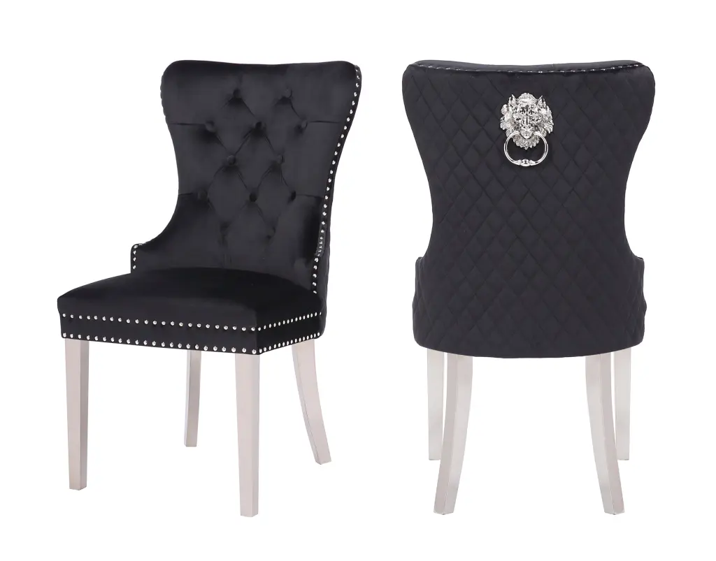 Simba Stainless Steel 2 Piece Chair Set Black Velvet Fabric galaxy home furnishings