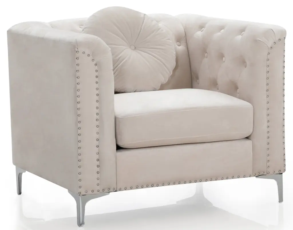 Pompano G898A C Chair Ivory Foam Velvet Lounge Chair glory furniture