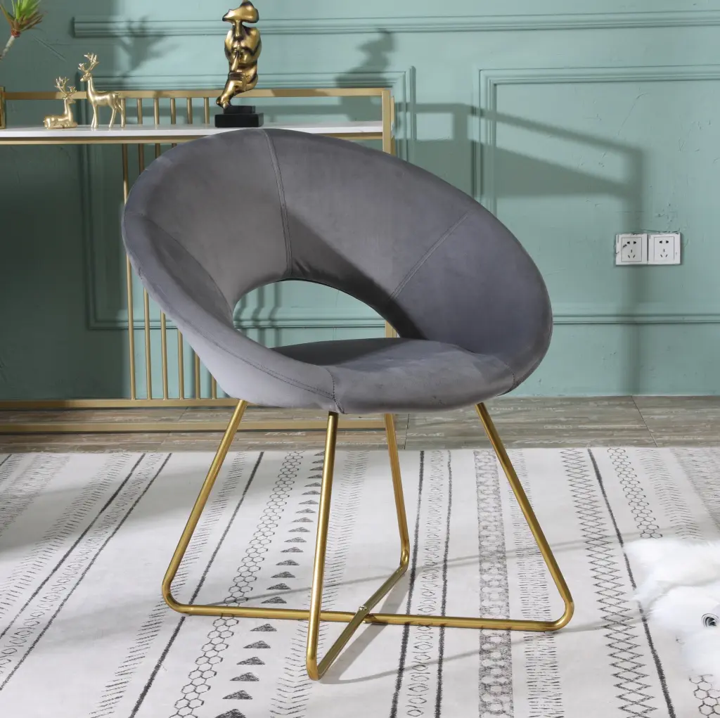 Slatina Gray Silky Velvet Upholstered Accent Chair Gold Tone Finish Modern Lounge Chair hz