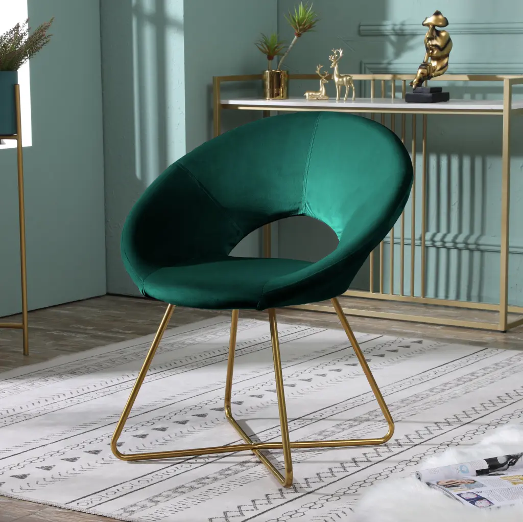 Slatina Green Silky Velvet Upholstered Accent Chair Gold Tone Finish Modern Lounge Chair hz