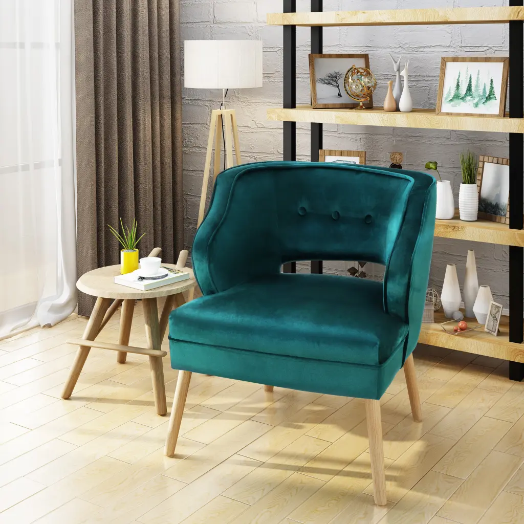 Chair Teal Velvet Modern Accent Chair Living Room Seat Stylish Home Decor nh-cloudhouse