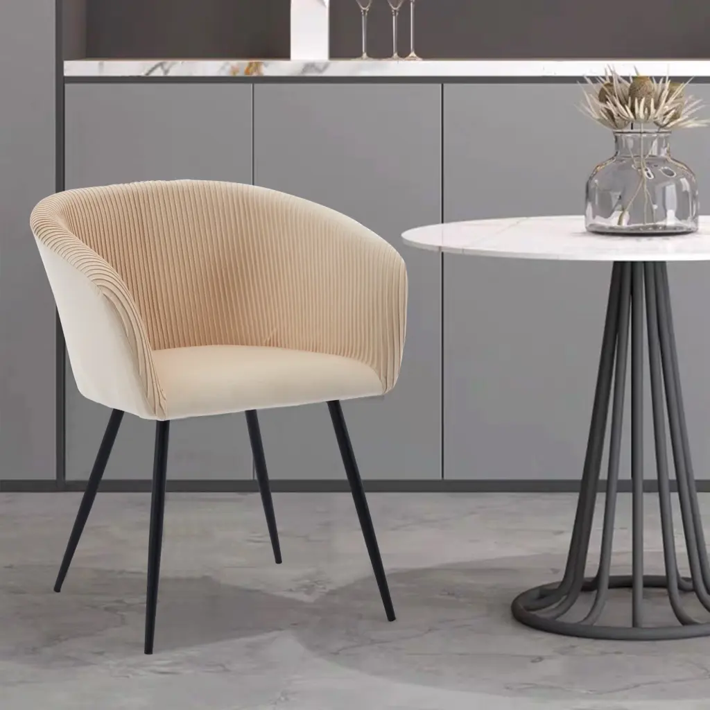 TS Stripe Dining Chair Creamy White Velvet Upholstery ts furniture