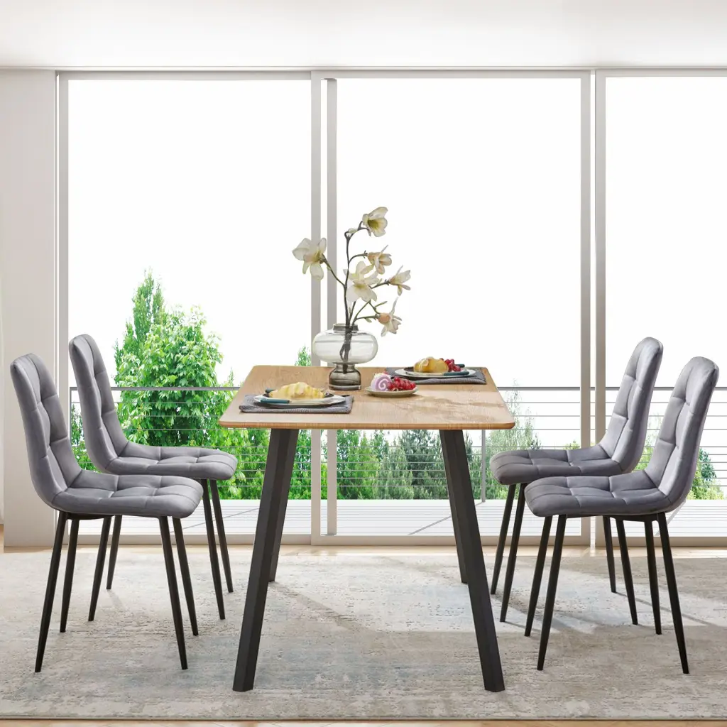 Mid Century Grey Velvet Dining Chairs Set 4 Kitchen Living Room bn smart home w1164