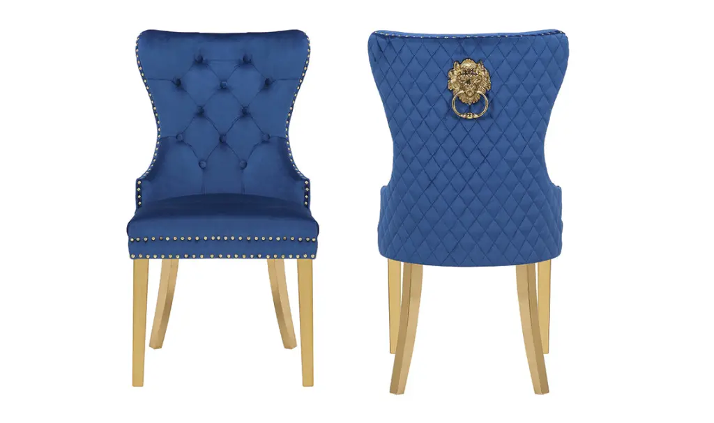 Simba Gold 2 Piece Dining Chair Set Navy Velvet Fabric Upholstered Modern Design galaxy home furnishings