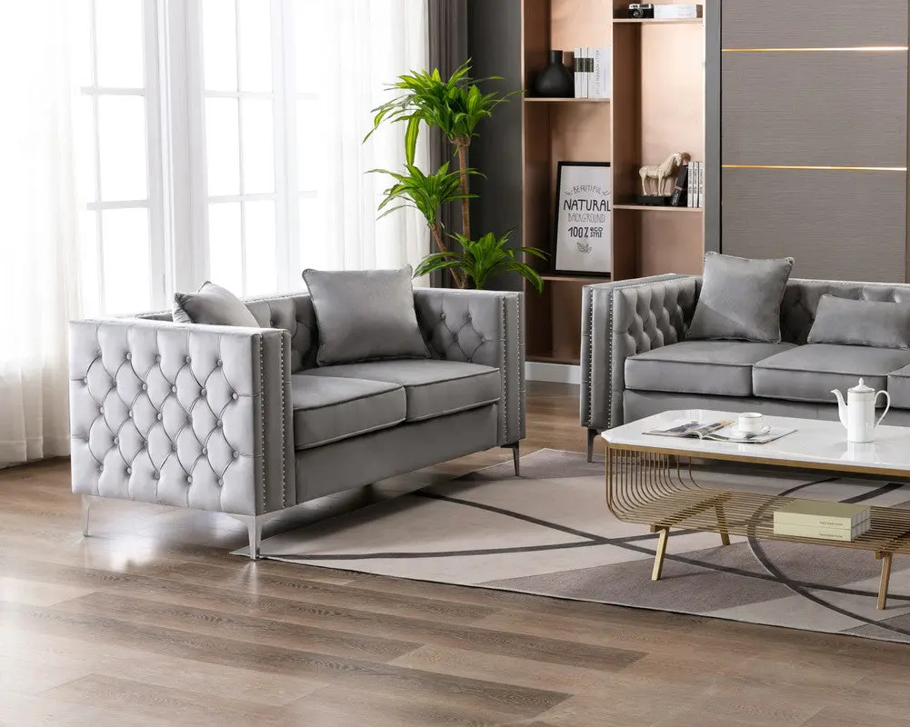 Lorreto 63 Inch Gray Velvet Loveseat lilola home