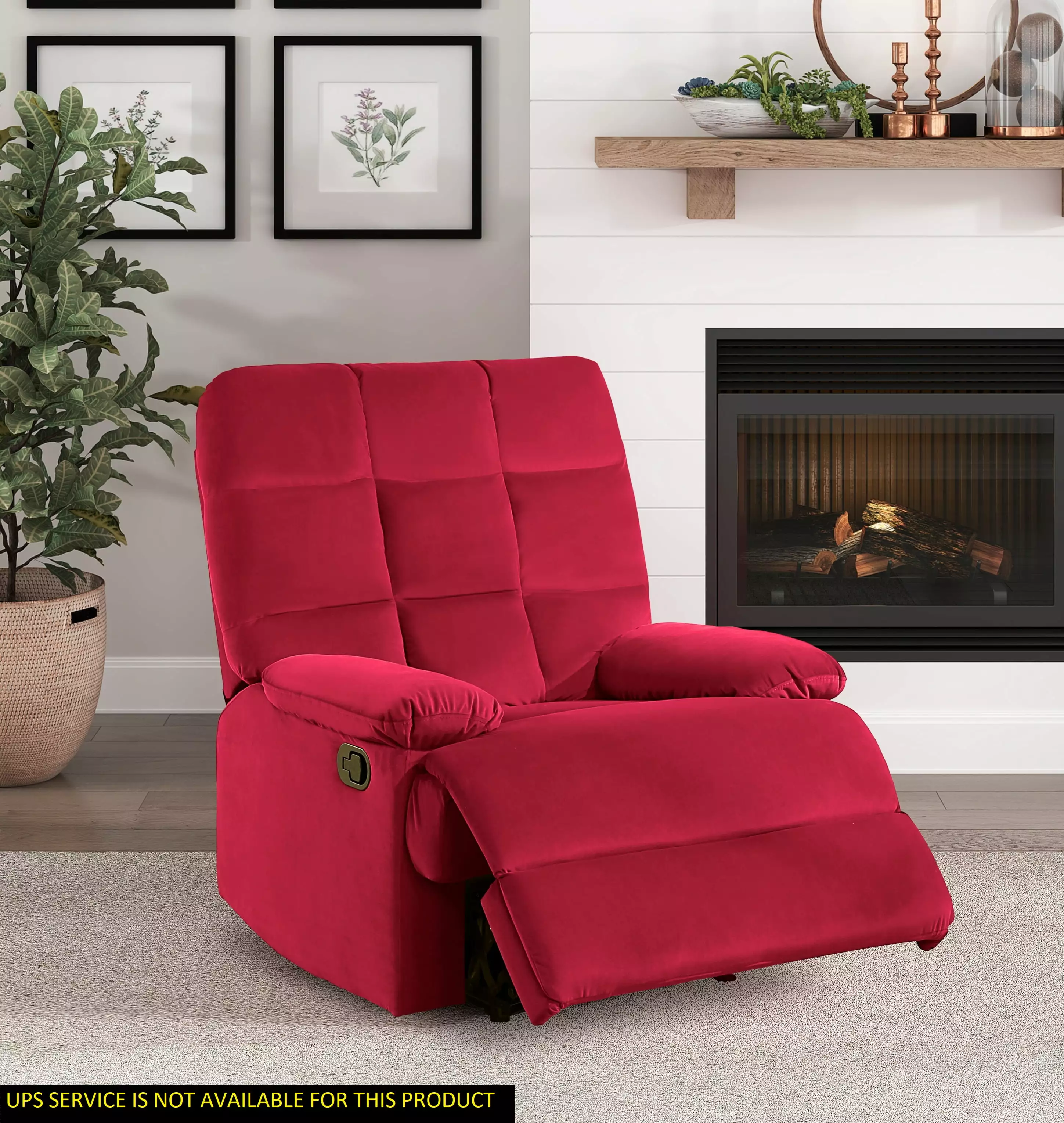 DeeHome Red Velvet Reclining Chair Tufted Back and Solid Wood Frame