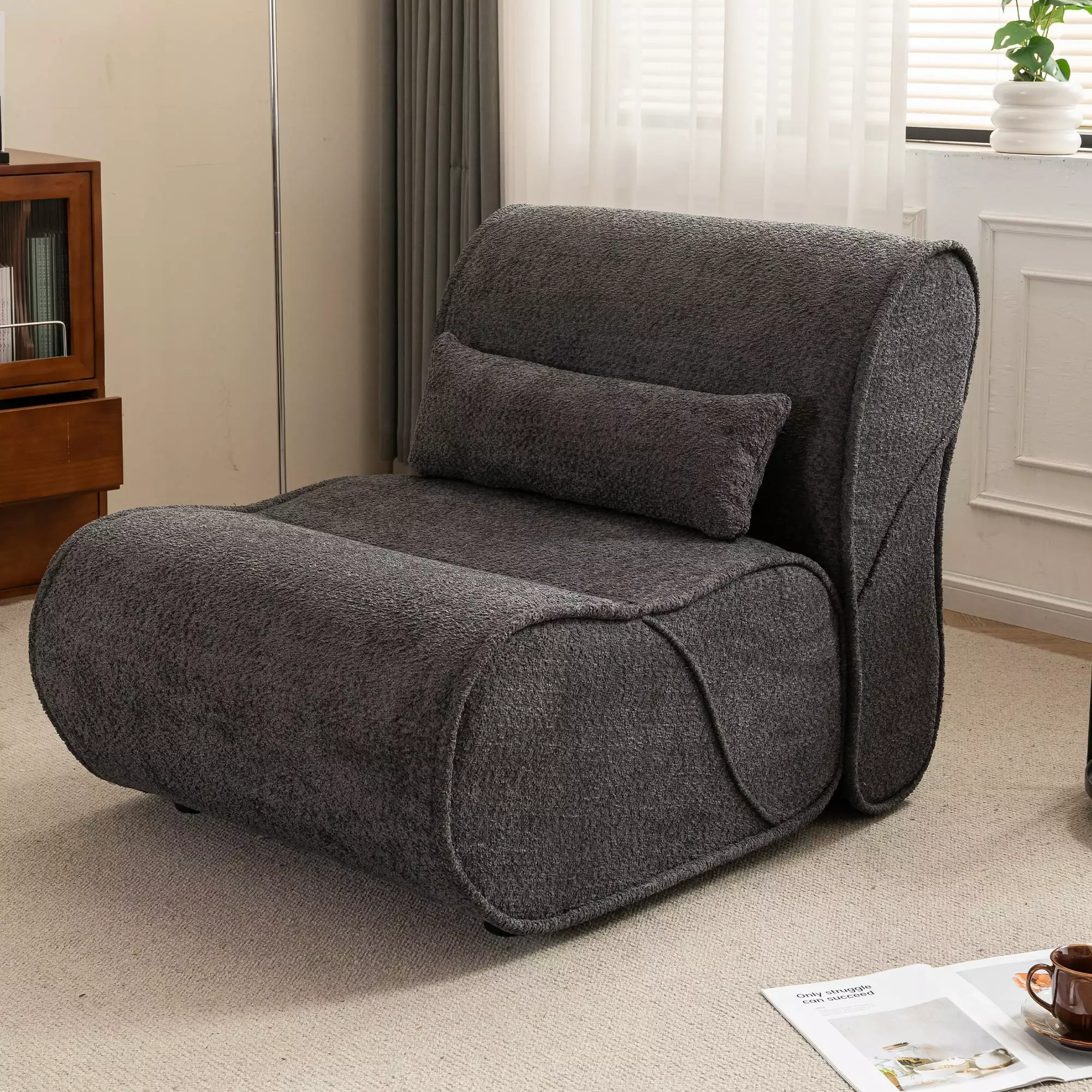 DeeHome Soft Pellet Velvet Recliner Lounge Chair Waist Pack Padding Modern Dark Gray Living Room Bedroom Office