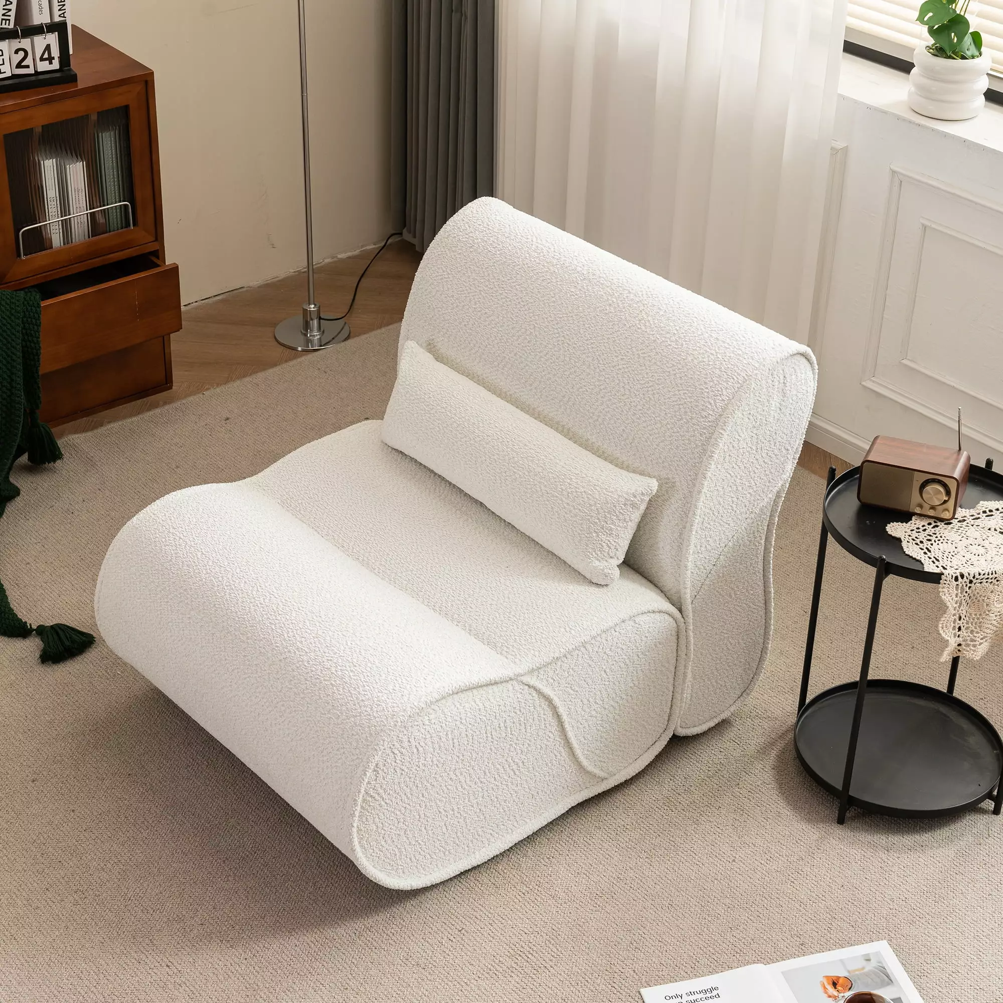 DeeHome Soft Pellet Velvet Recliner Lounge Chair Waist Pack Padding Modern Beige Living Room Bedroom Office